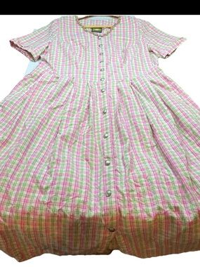 Hammerschmid Bavarian Prairie Button DRESS, Pink Green Plaid, Short Sleeves 2xl